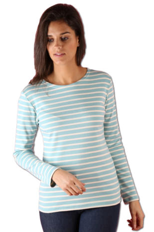 Blanc/Cassis long sleeve Interlock Style 4277 Aquatic/Poudre long sleeve Interlock