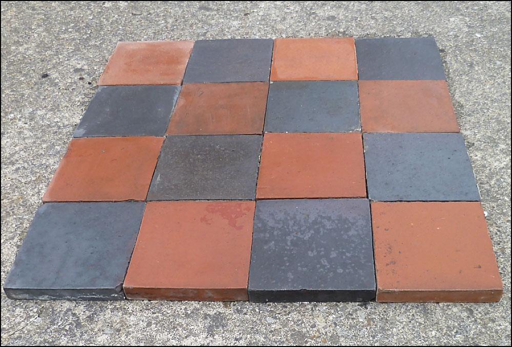 Approx 150 RECLAIMED QUARRY TILES in black & red 6 INCHES SQUARE